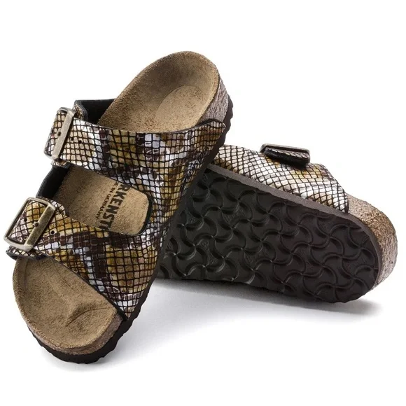 Birkenstock Arizona Sandals Python 2 Straps Brown Microfiber Snake Print Animal - Picture 2 of 15